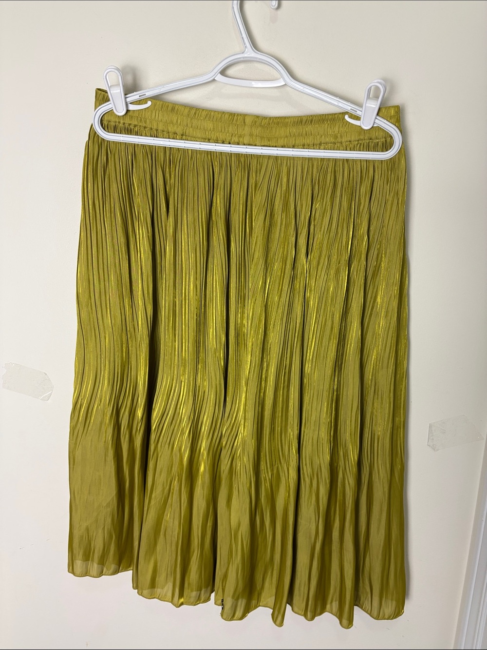 Scotch & Soda Brocade Olive Neon Green Micro Pleated Midi Skirt